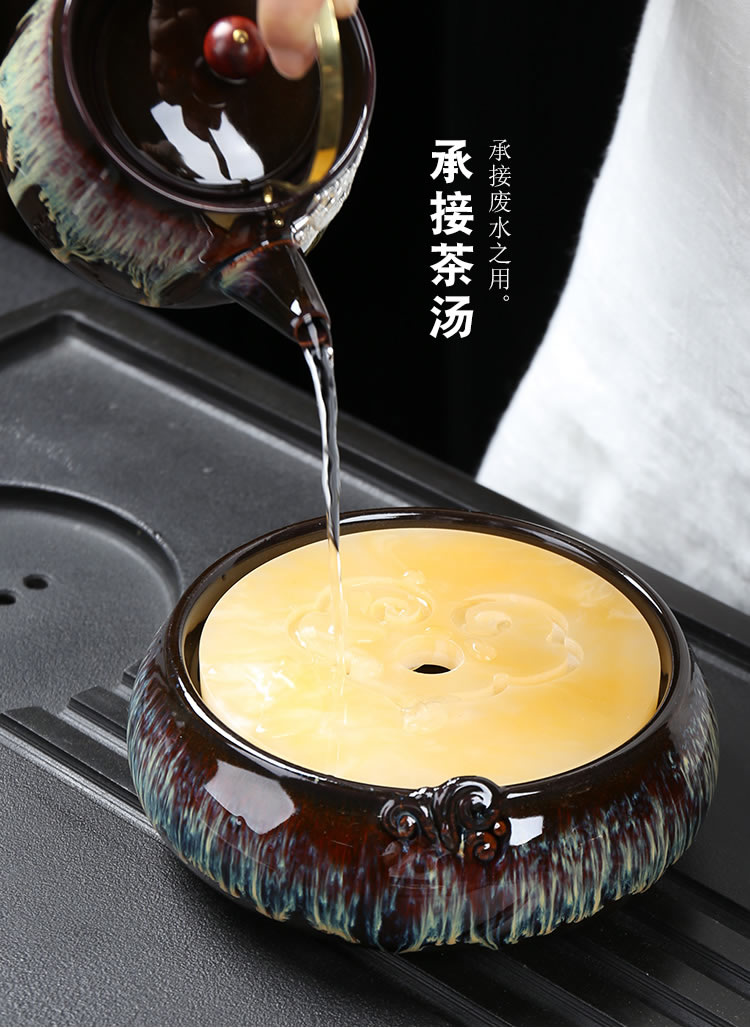 Ya xin kung fu tea set of a complete set of domestic up built red glaze, ceramic cups lid bowl with silver