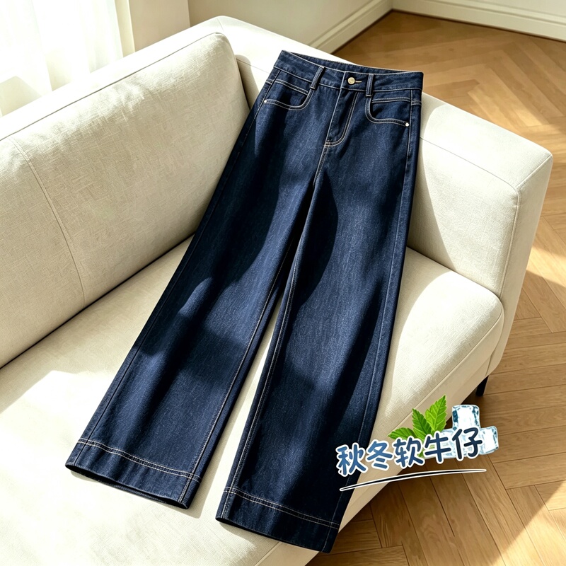 Denim Blue Straight-Leg Jeans for Women, New Autumn Style, High-Waisted, Slimming, Narrow Fit, Loose, Petite, Cropped Wide-Leg Pants Denim Blue Straight-Leg Jeans for Women, New Autumn Style, High-Waisted, Slimming, Narrow Fit, Loose, Petite, Cropped Wide-Leg Pants