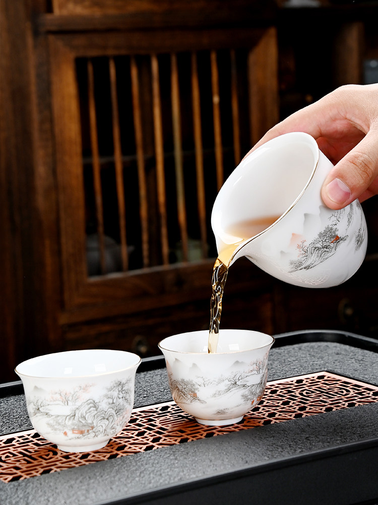 Ice Jade Porcelain White Tea Set, Complete Set for Home Use, Kung Fu Tea Cups, Ceramic High-End Teapot Set