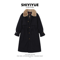 SHIYIYUE Black Fanco coat woman 2022 long winter velvet and thick cotton suit coat coat