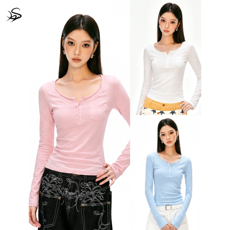 November Henry Collar Button-Up Long-Sleeve T-Shirt for Women, 2026 Autumn Hot Girl Design, Slimming Base Shirt Top November Henry Collar Button-Up Long-Sleeve T-Shirt for Women, 2026 Autumn Hot Girl Design, Slimming Base Shirt Top