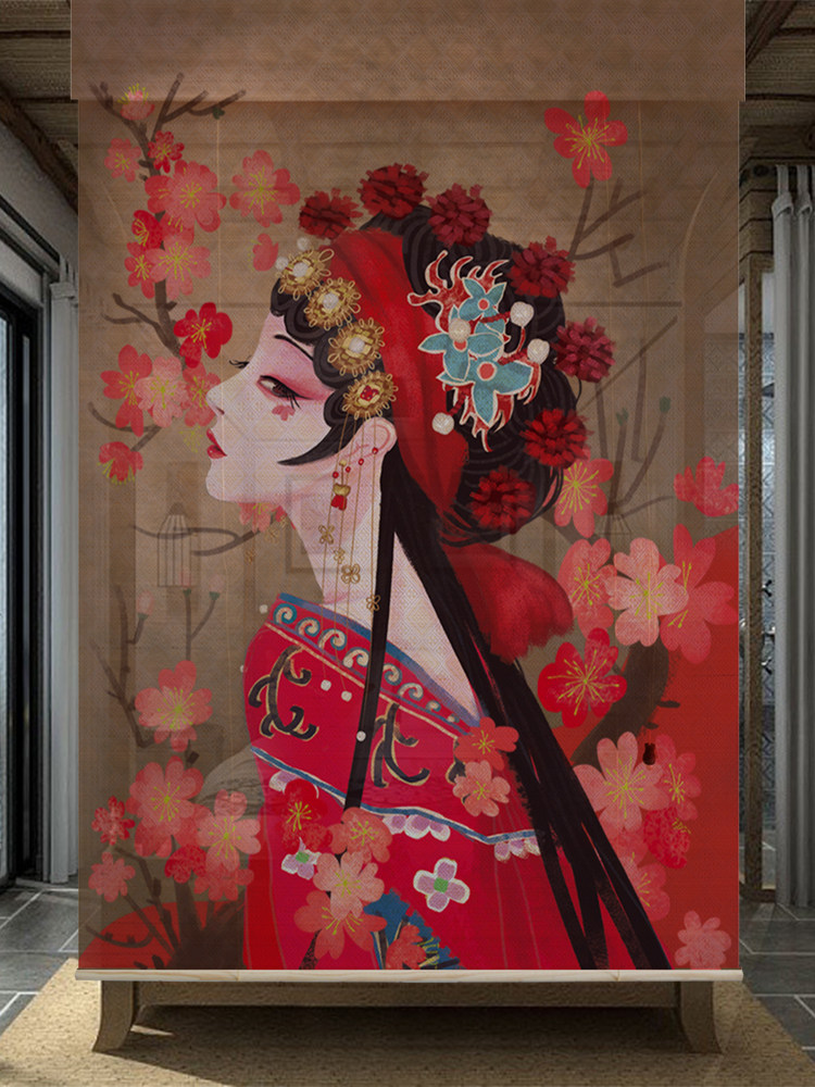 Custom bamboo curtain printing decoration partition Tea room Living room Japanese-style lifting retro Chinese wind roller curtain translucent curtain
