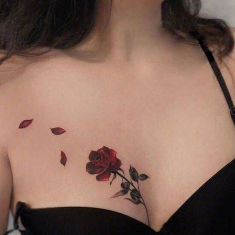 Chest Front Red Rose Petals Tattooed Stickers Ankles Floral Rings Shoulders Dark Black Ensemble Waterproof Persistent Women Sashimi Meritocracy
