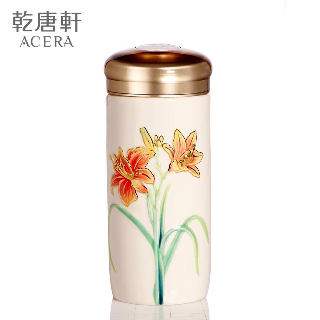 Do Tang Xuan porcelain cup day lilies flowers double cup 300 ml of ceramic cup with mother 's day gift