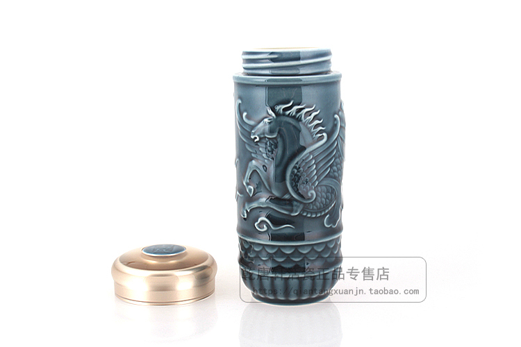 Do Tang Xuan porcelain cup dragon horse spirit double portable water glass cup with cover cup with creative trend