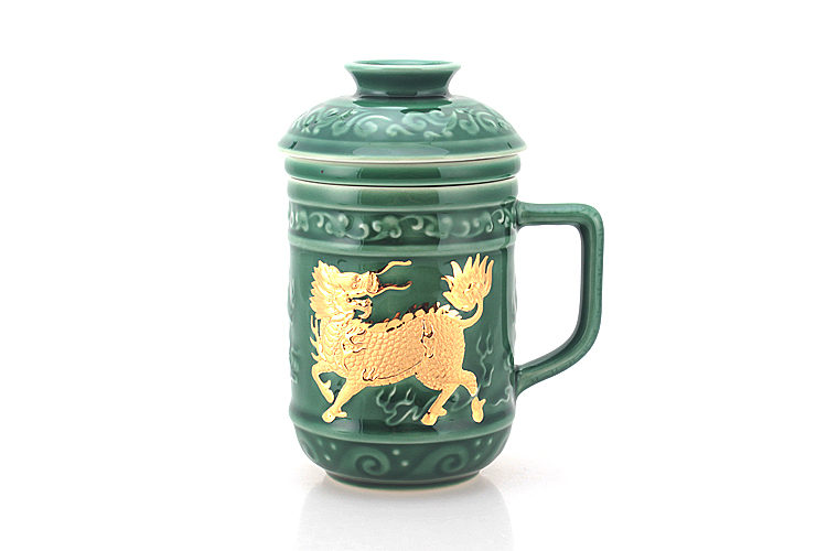 Do Tang Xuan porcelain cup gold kirin in delight with three - piece) handle cup of water glass ceramic cup