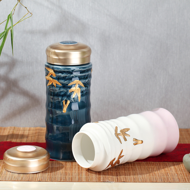 Do Tang Xuan porcelain cup bamboo double gold cup powder with gradients of gold cup spot glass cup