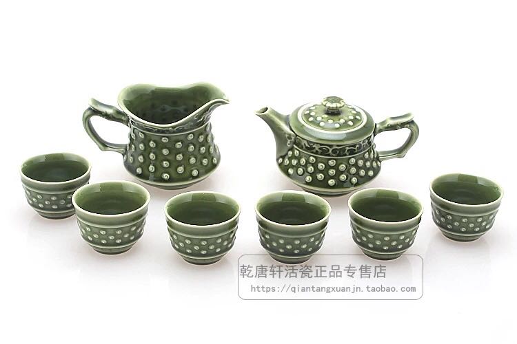 Do Tang Xuan porcelain cup qiankun green glaze tea sets suit one pot of six cups of tea tea cup sea glass to elders