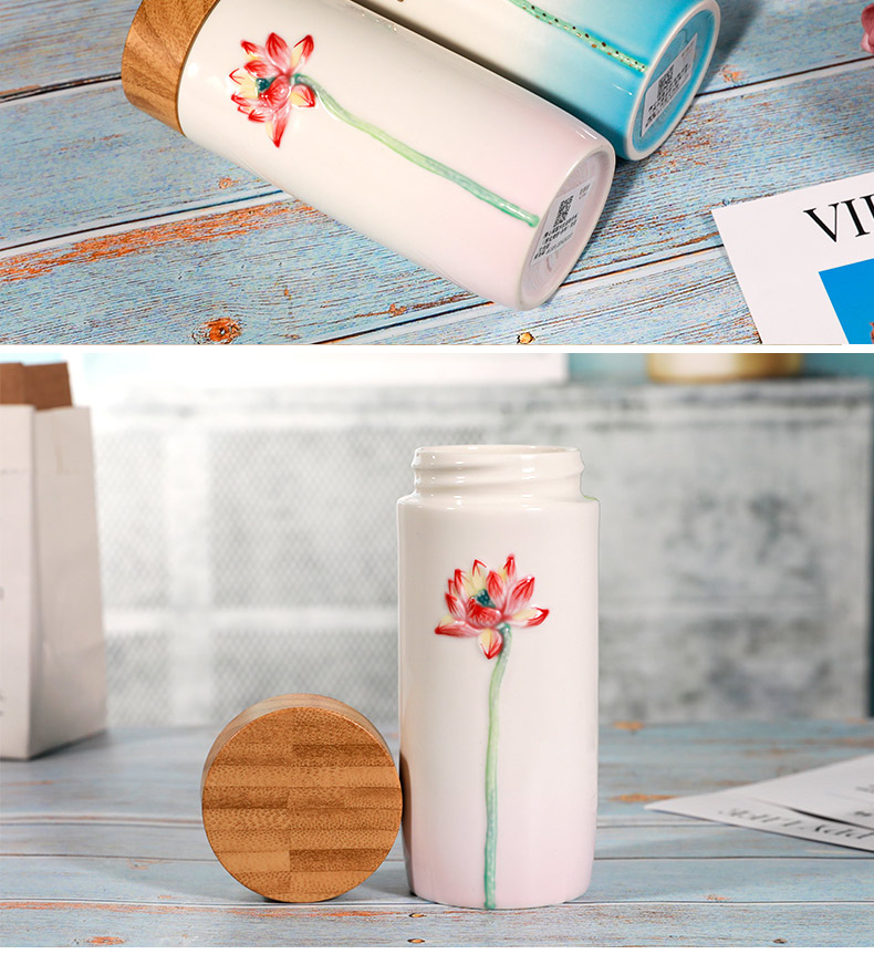 Do Tang Xuan porcelain cup call f lotus carry cup with cover ceramic creative gift custom office tea cup
