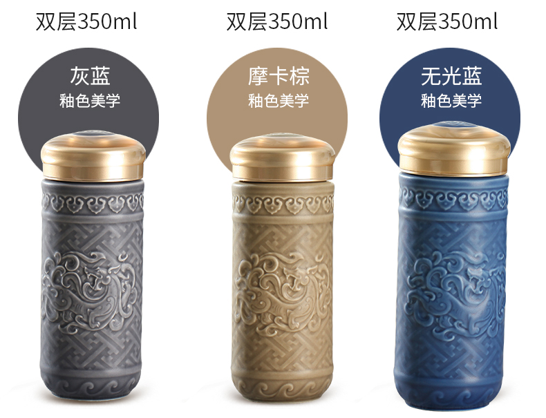 Do Tang Xuan porcelain cup 350 ml ShengShiXiang double dragon with ceramic keller cup water in a cup