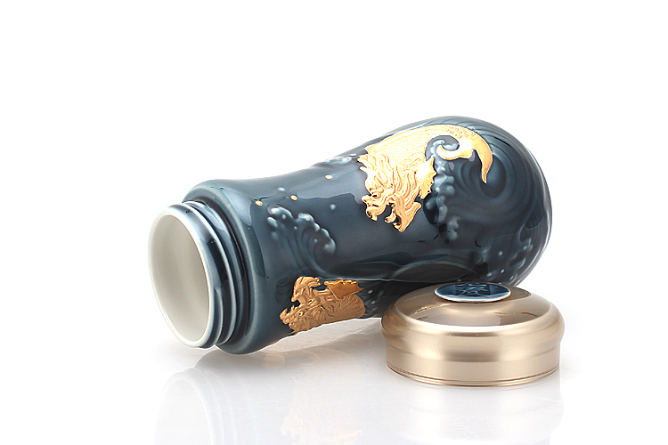 Dry Tang Xuan live porcelain cup with a cup of portable leap double gold cup with cover leak proof cup
