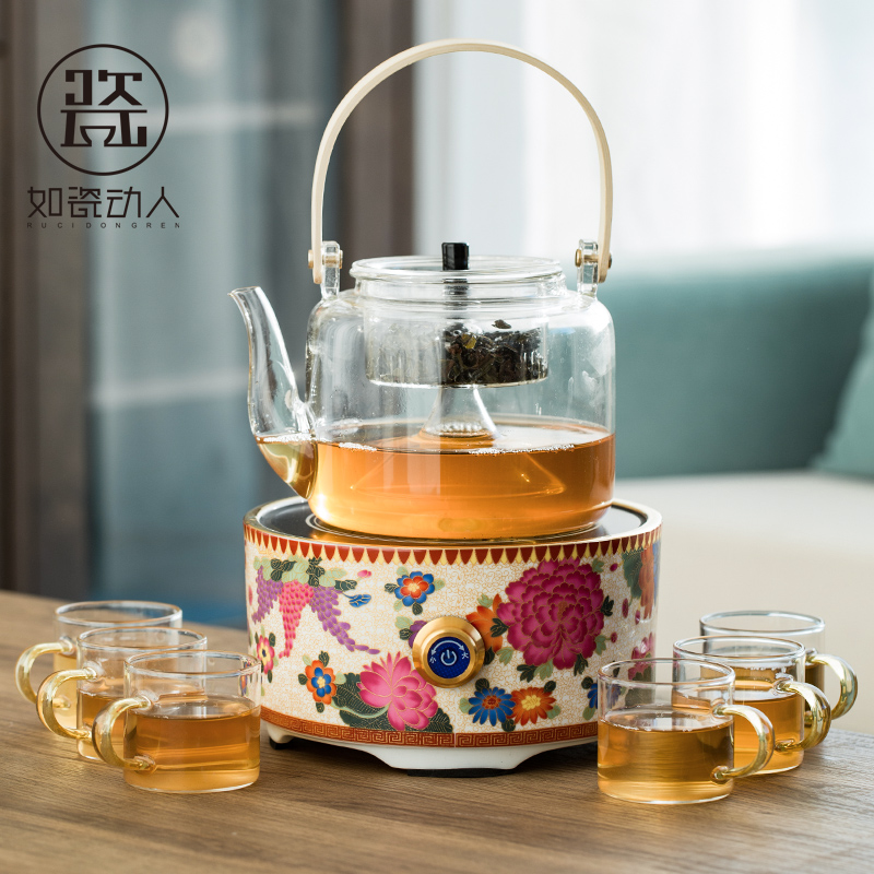 Suit the electric TaoLu boiled tea, kungfu tea set household glass teapot colored enamel small steamed tea tea stove kettle