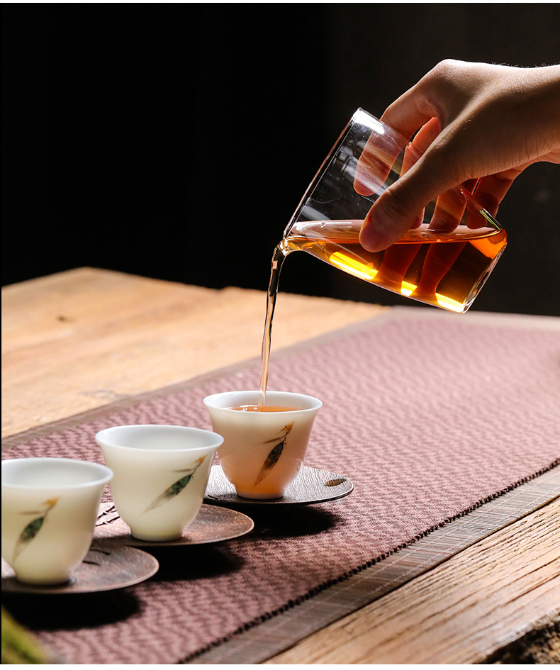 Dehua white porcelain tureen household kung fu tea set suet jade porcelain thin foetus tureen tea bowl three cups