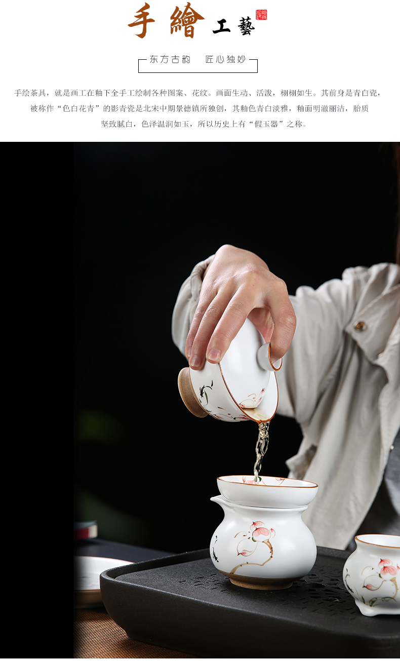 Dehua kung fu tea set suit household contracted 6 only hand - made ceramic cup lid bowl of tea set