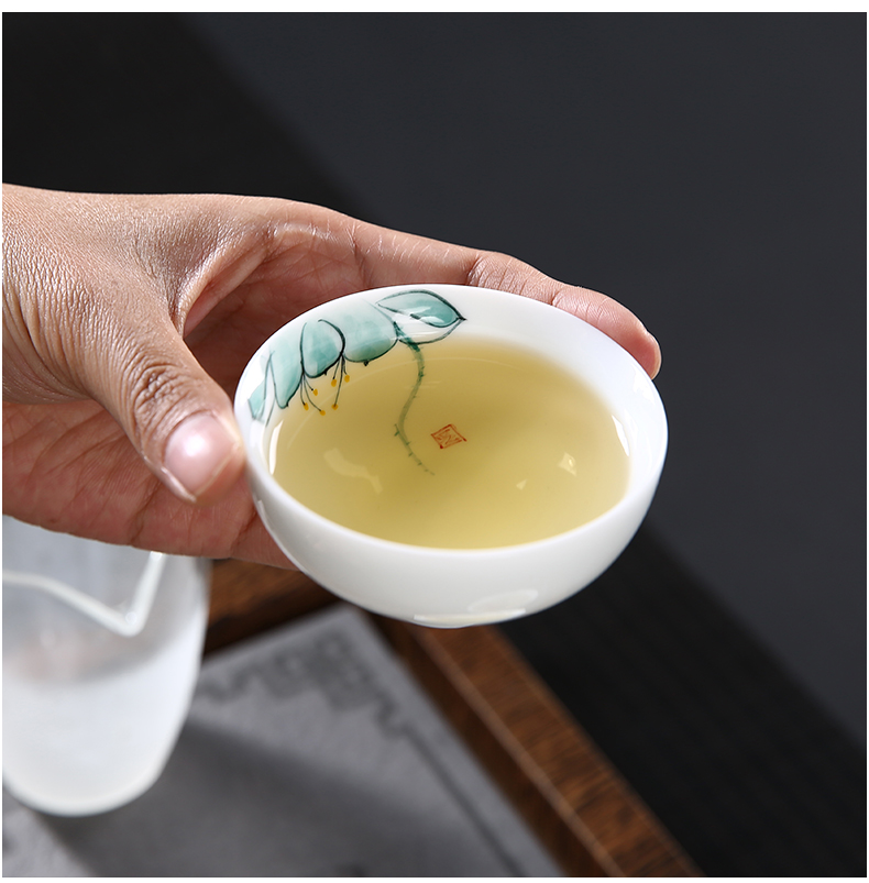 Dehua white porcelain kung fu tea set suit household contracted hand - made tea tea tea sets tea cup lid bowl