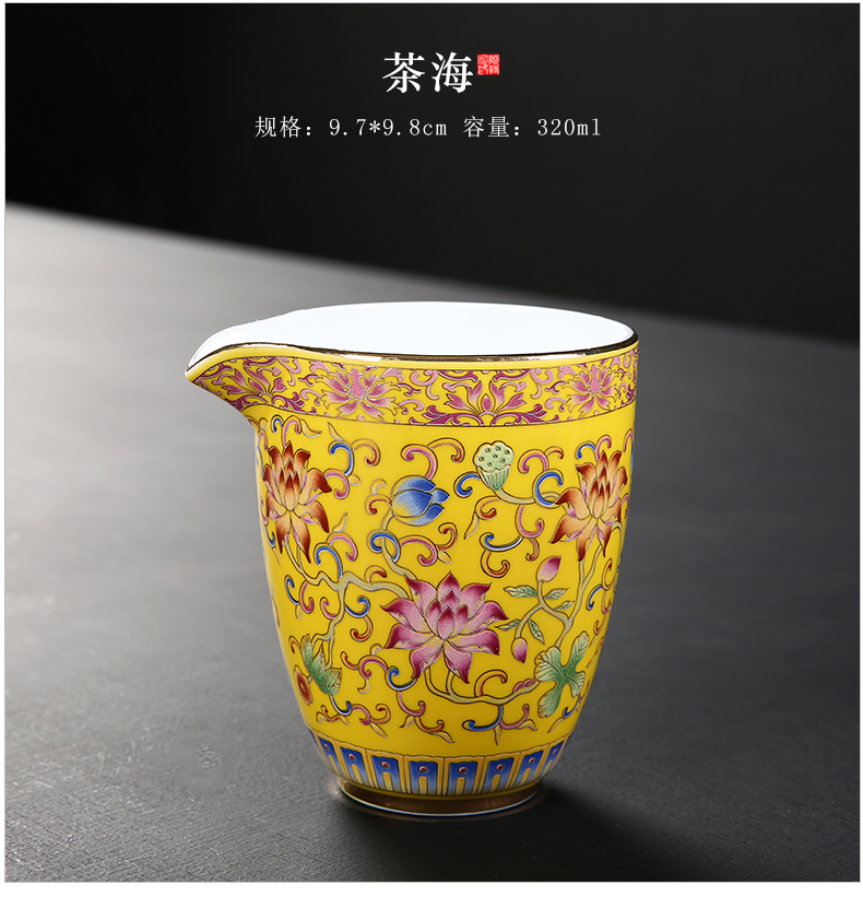 Colored enamel kung fu tea set domestic high - grade gift boxes restoring ancient ways ceramic teapot tea cups of tea set