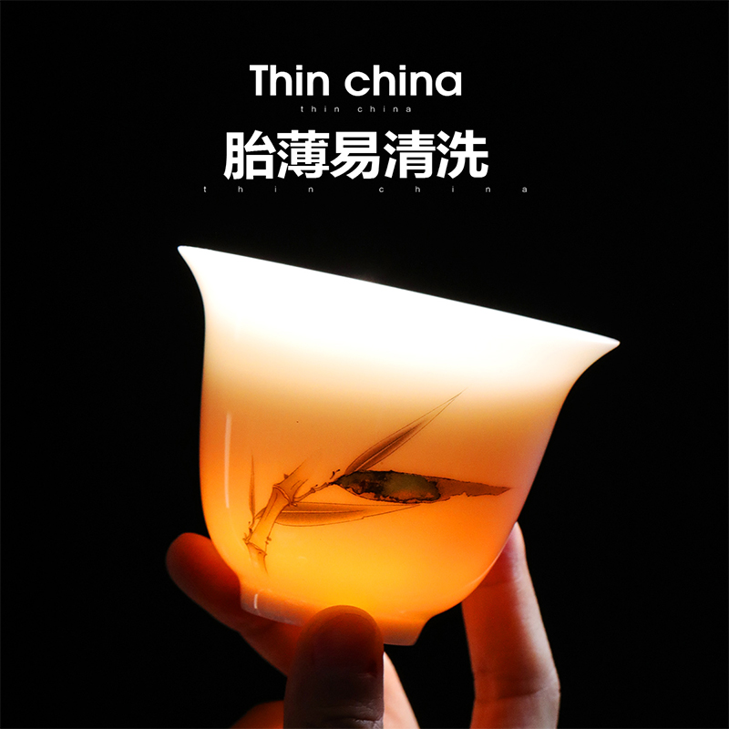 Dehua white porcelain tureen household kung fu tea set suet jade porcelain thin foetus tureen tea bowl three cups