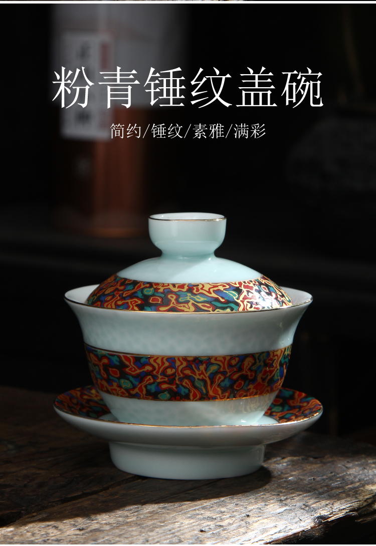 Tureen ceramic household retro imitation Chinese lacquer three new one Chinese kung fu tea cups to use suit hands make tea