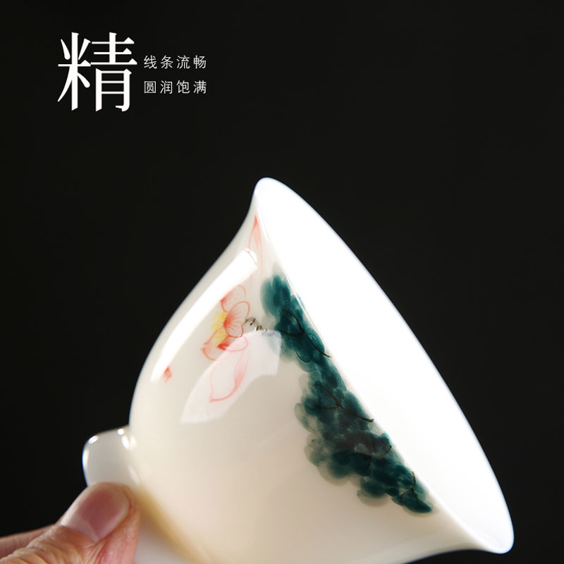 Dehua white porcelain tureen tea cups with suet white jade tea tea cup large hand draw three tureen