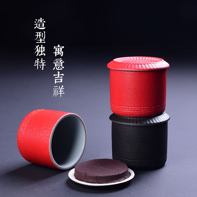 Caddy fixings ceramic small gift Christmas apple can safely seal pot red green tea pu 'er tea sets