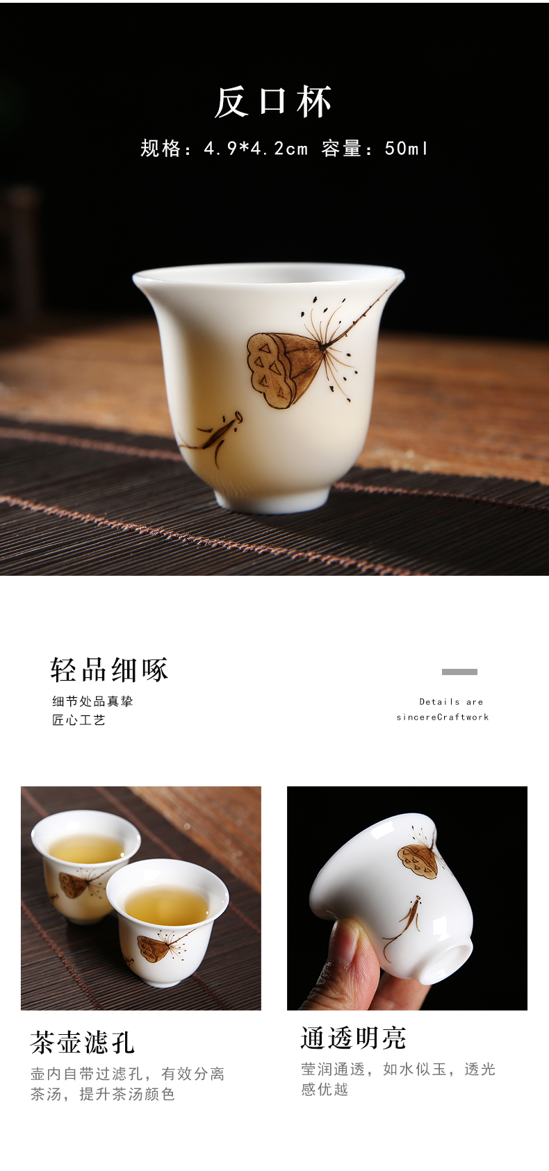 Hand - made kung fu tea set suit household contracted office tea dehua white porcelain small tray lid bowl of tea table