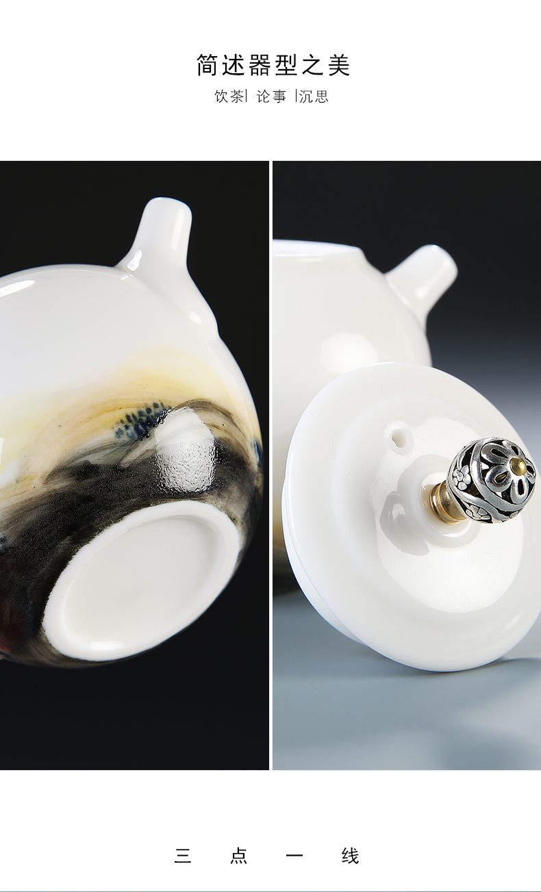 Hand - made checking ceramic teapot kung fu tea set household teapot a pot of two cups of dehua white porcelain tea pot