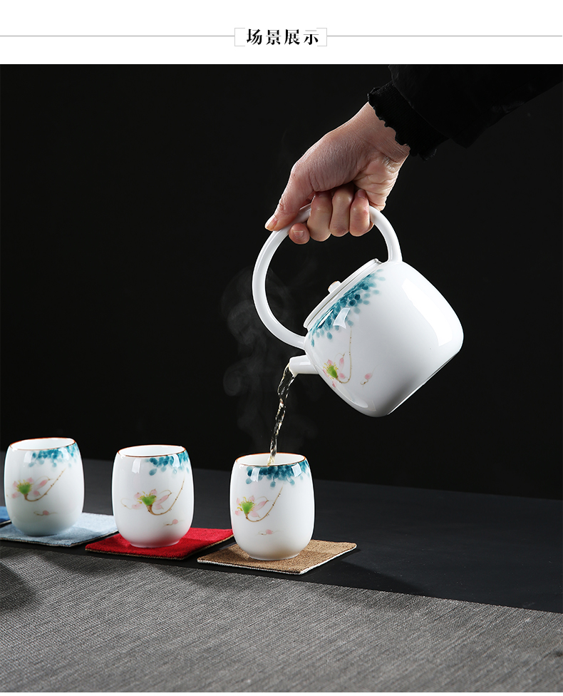 Hand made white porcelain tea set ceramic teapot large girder of blue and white porcelain pot of belt filter household cool tea set the kettle