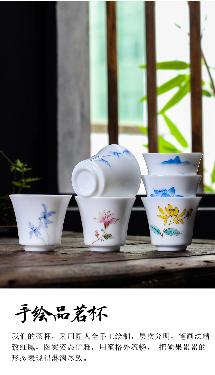Hand - made teacup thin body white porcelain ceramic masters cup sample tea cup blue and white porcelain tea light household kung fu tea set