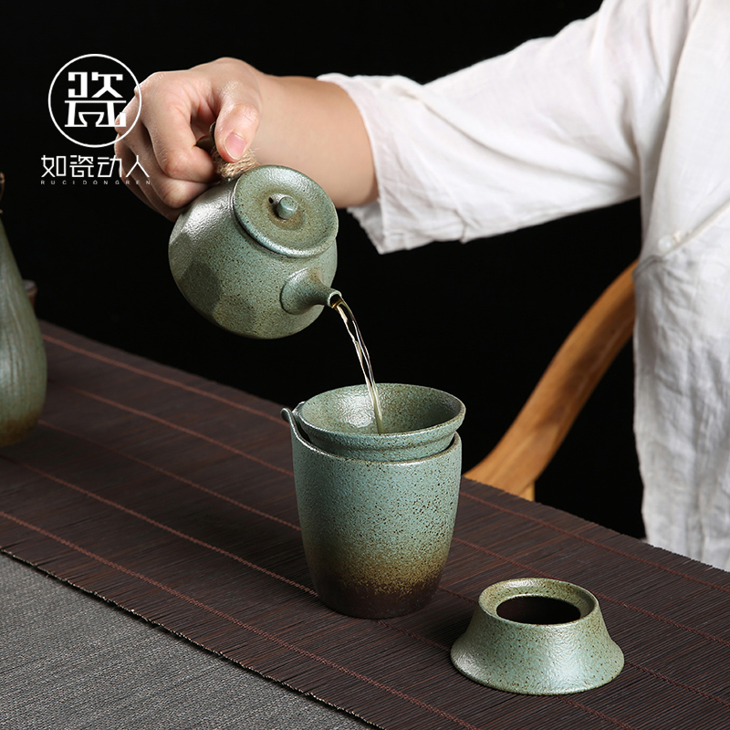 Japanese coarse pottery kung fu tea set household contracted office sitting room of a complete set of ceramic tea cups restoring ancient ways suit the teapot