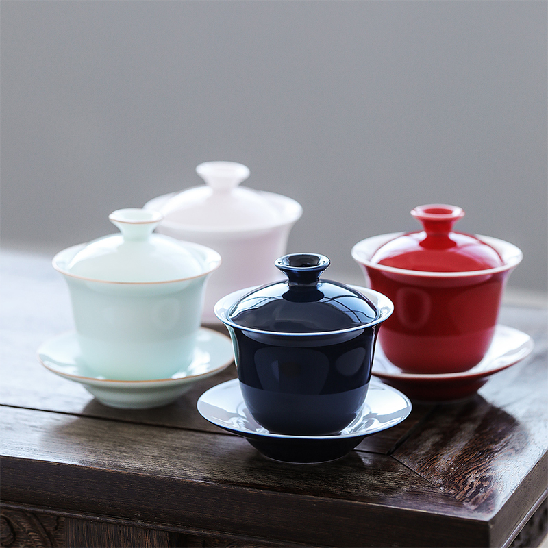 Celadon only three tureen dehua suet jade porcelain bowl cups kung fu tea set to make tea bowl bowl is a single thin