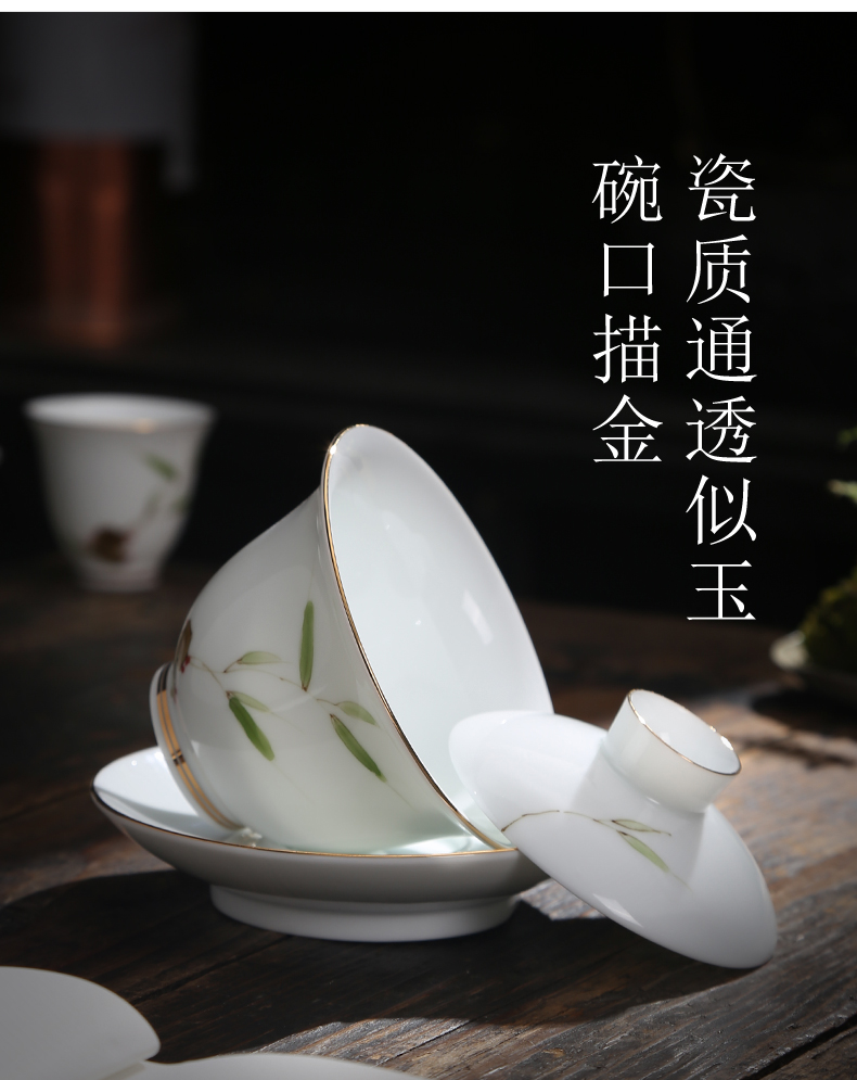 Hand - made white porcelain tea tureen home worship ceramic cups large. Three of the bowl tureen blue - and - white kung fu tea cups