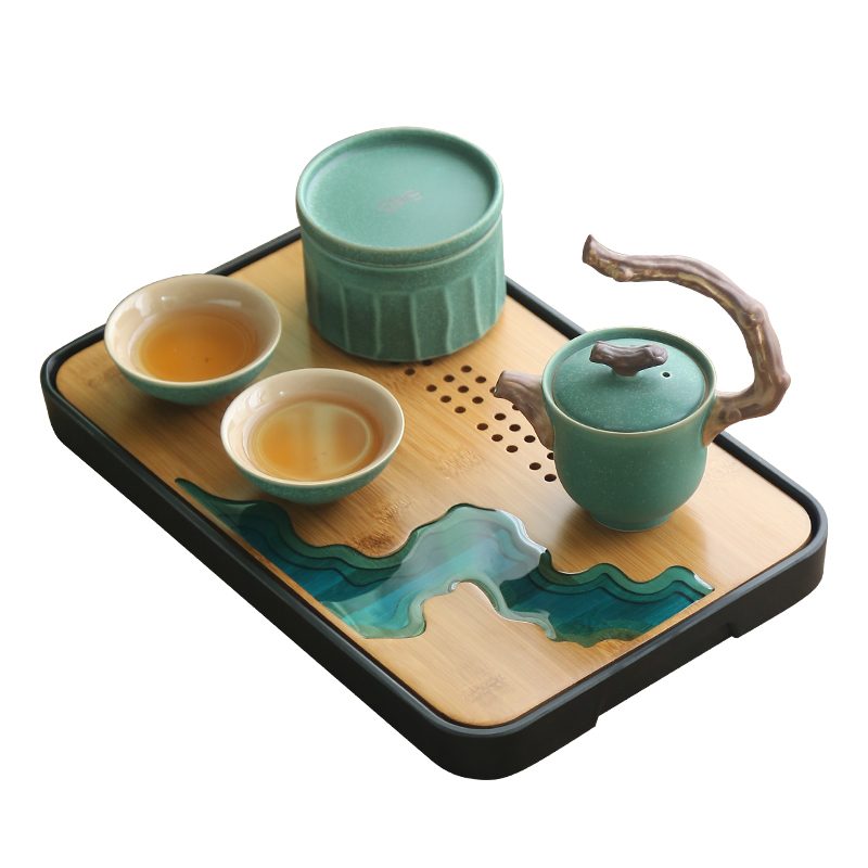 Japanese coarse pottery kung fu tea set home a pot of restoring ancient ways is two cups of creative five lines of portable dry tea set tea service