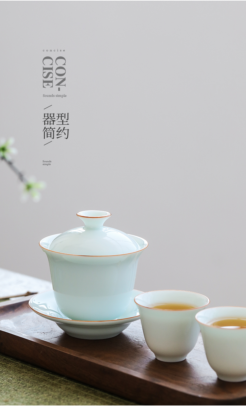 Celadon only three tureen dehua suet jade porcelain bowl cups kung fu tea set to make tea bowl bowl is a single thin