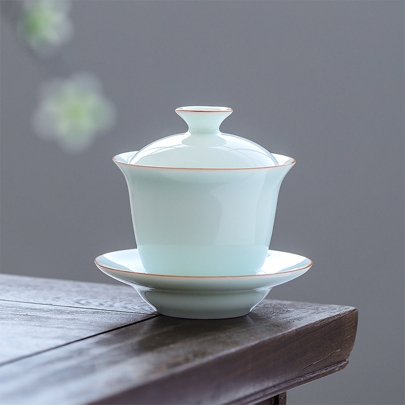 Celadon only three tureen dehua suet jade porcelain bowl cups kung fu tea set to make tea bowl bowl is a single thin