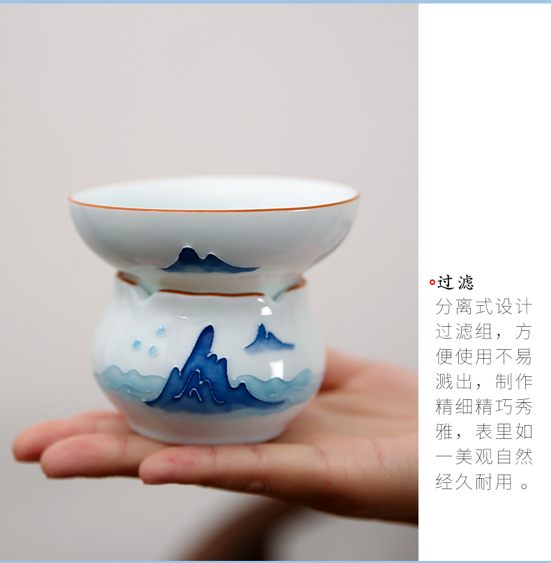 Hand - made kung fu tea set suit household contracted modern blue and white porcelain of a complete set of celadon tea tureen teapot teacup