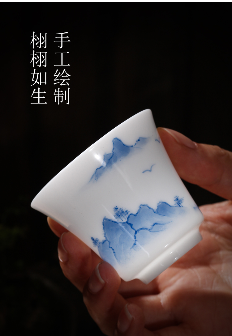 Hand - made teacup thin body white porcelain ceramic masters cup sample tea cup blue and white porcelain tea light household kung fu tea set