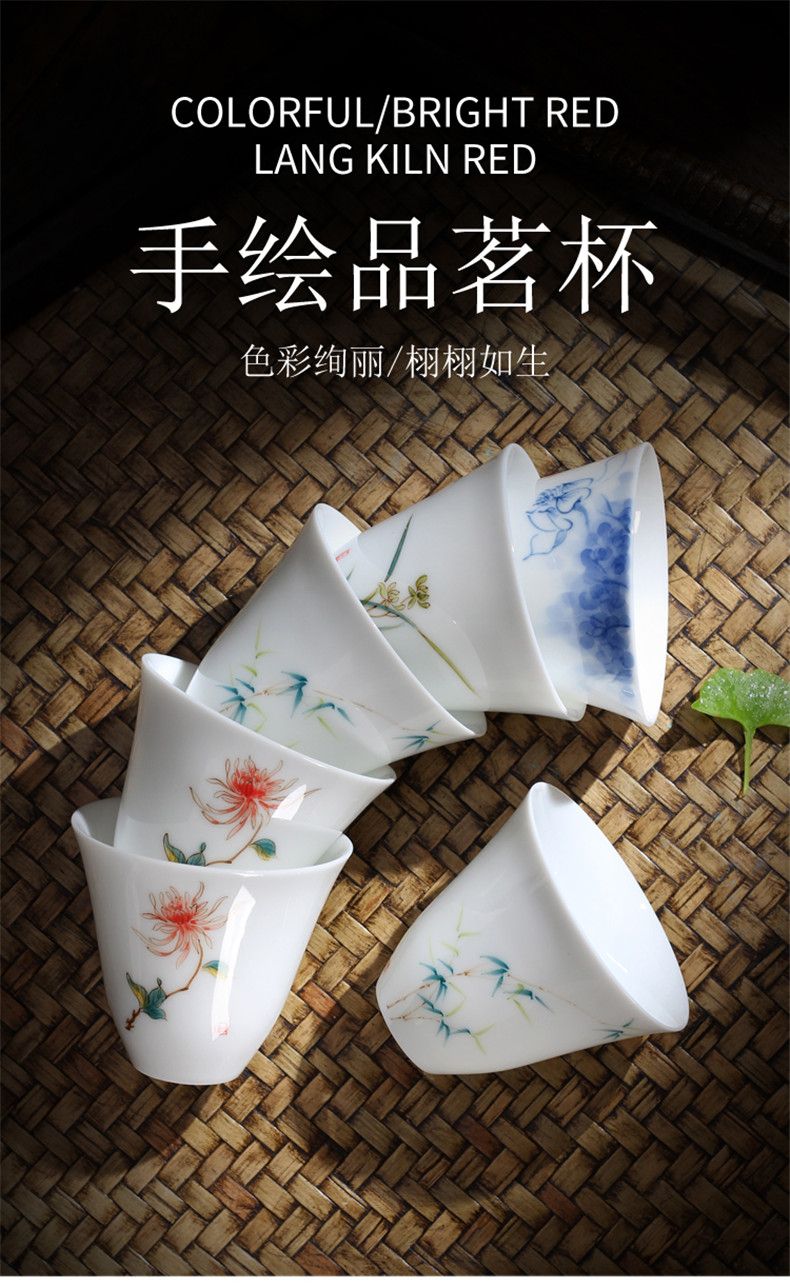 Hand - made teacup dehua white porcelain ceramic masters cup sample tea cup blue and white porcelain tea light household kung fu tea set