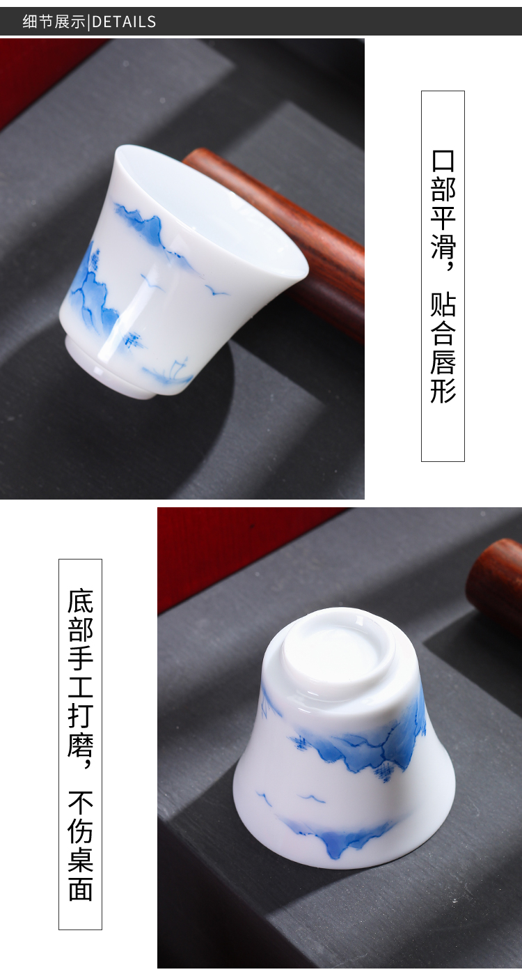 Hand - made teacup thin body white porcelain ceramic masters cup sample tea cup blue and white porcelain tea light household kung fu tea set