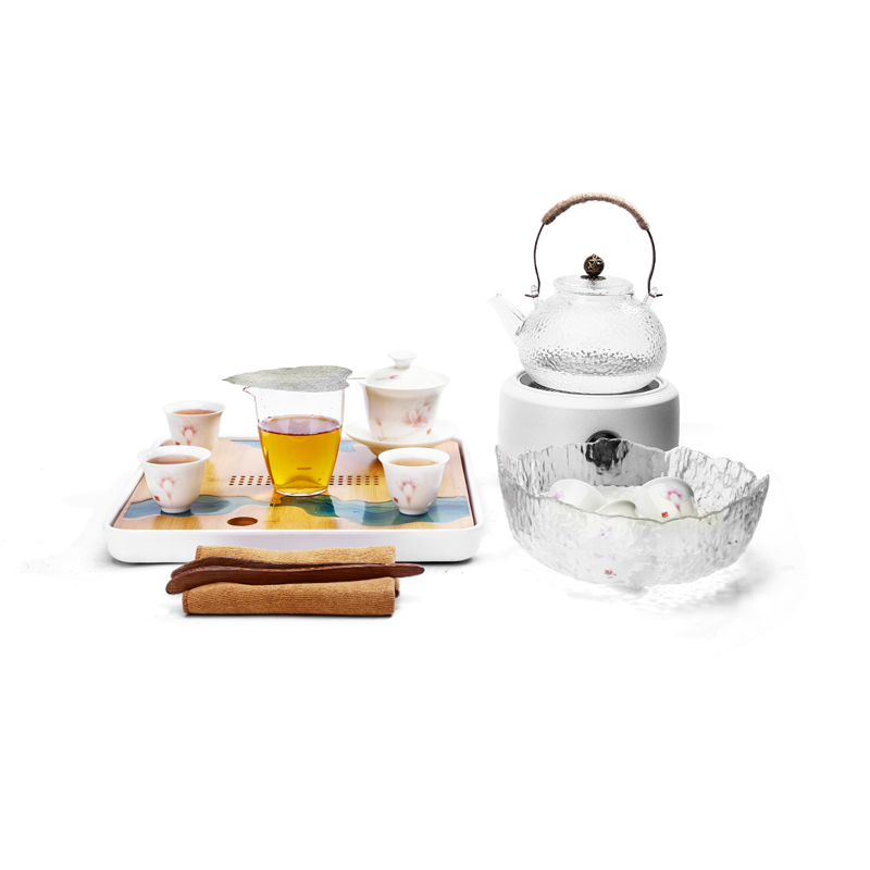 Japanese kung fu tea set suit household contracted dehua white porcelain tureen zen electric TaoLu small cups tea tray suits for