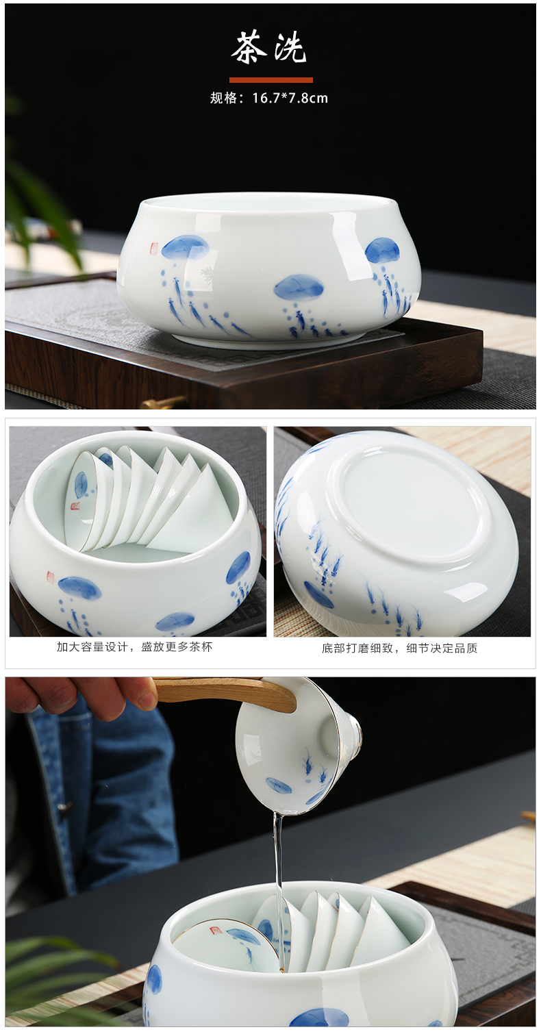 Dehua hand - made kung fu tea sets tea cup simple household ceramic white porcelain lid bowl of a complete set of tea sets