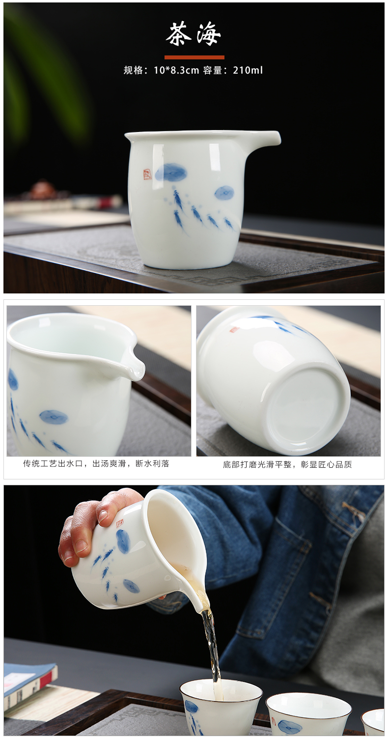 Dehua hand - made kung fu tea sets tea cup simple household ceramic white porcelain lid bowl of a complete set of tea sets
