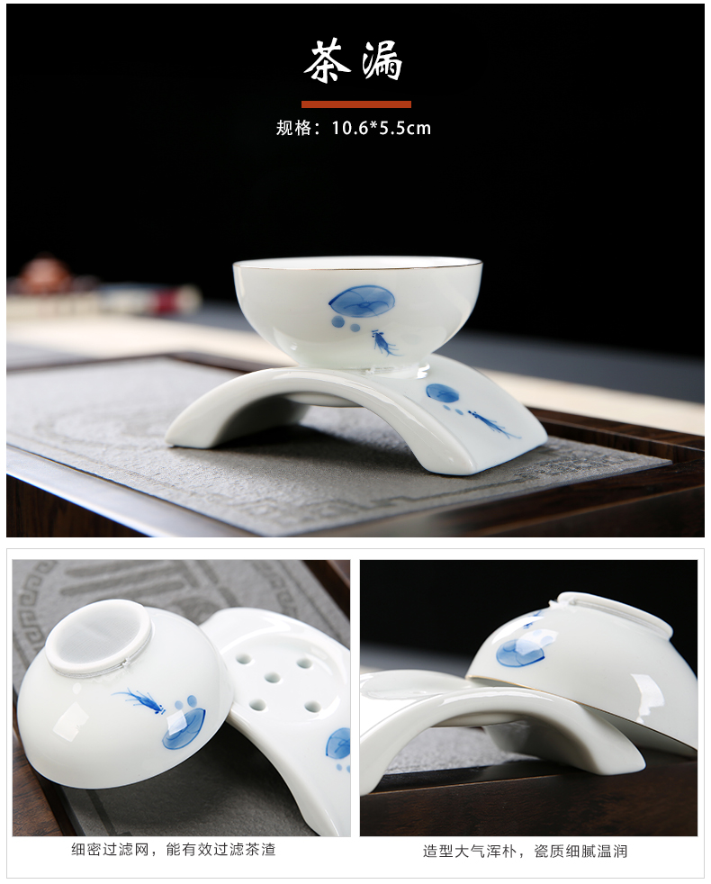 Dehua hand - made kung fu tea sets tea cup simple household ceramic white porcelain lid bowl of a complete set of tea sets