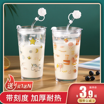 Gorgeous green cute fresh glass household forest ins wind creative girl breakfast network Red Bull milk straw cup