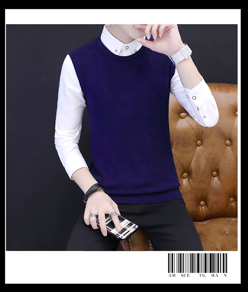 Mùa xuân và mùa thu nam dệt kim len Vest nam không tay áo len cổ tròn Hàn Quốc Slim đan vai len sinh viên đồ vest