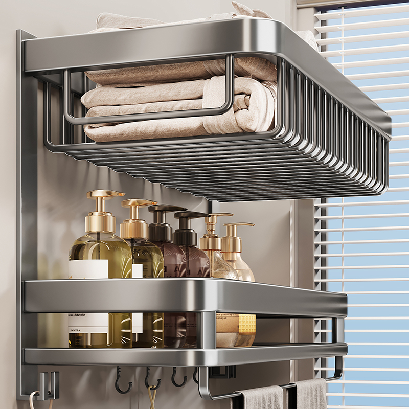 Canon hand toilet Toilet Shelve Towel Rack Bathroom bath towels Gun Grey Free to punch five sets of hardware pendants-Taobao