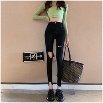 2022 trend new cropped pants chic vintage slim slim high waist jeans womens ripped split leg pants