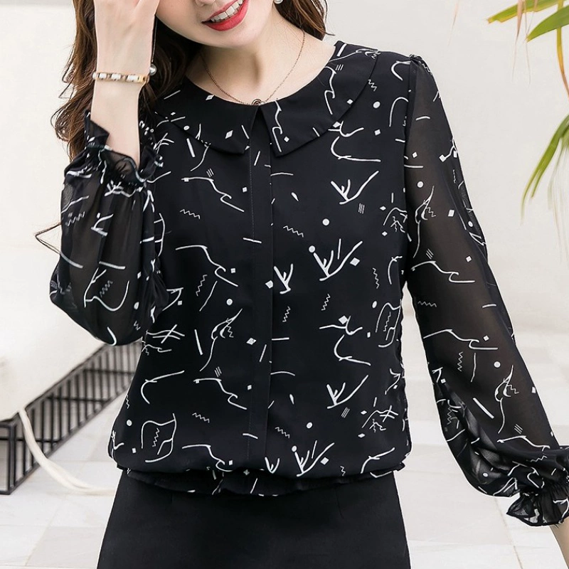 Fairy Chiffon Shirt 2020 Spring New Large Size Cover Belly Western Quần dài tay búp bê Áo sơ mi voan nữ Top - Áo sơ mi chiffon ren