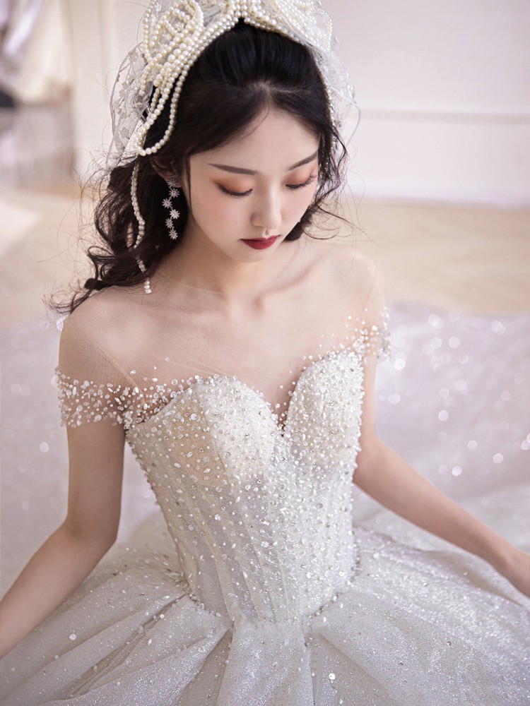 French light main wedding dress 2022 new bride spring and summer forest temperament trailing luxury main yarn palace princess at large