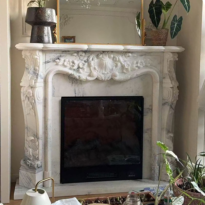 Marble Fireplace Stone Carving European-Style White Marble French Decorative Background Wall Relief Natural Stone Fireplace Mantel Sculpture Marble Fireplace Stone Carving European-Style White Marble French Decorative Background Wall Relief Natural Stone Fireplace Mantel Sculpture