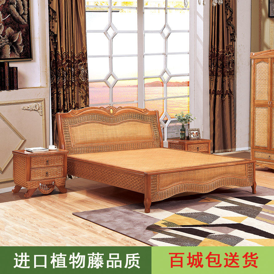 True vine weaving bed one meter five rattan art single double bed 1.8 meters rattan bed rattan bed rattan bed real plant rattan bed 3019